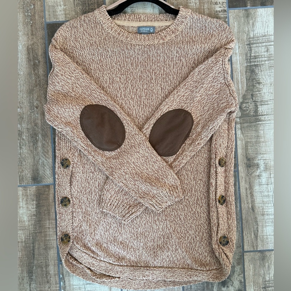 Francesca's Sweater with elbow pads and side slit buttons